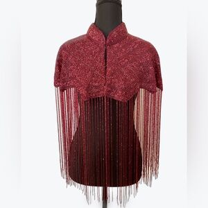 Burgundy Beaded Fringe Cape